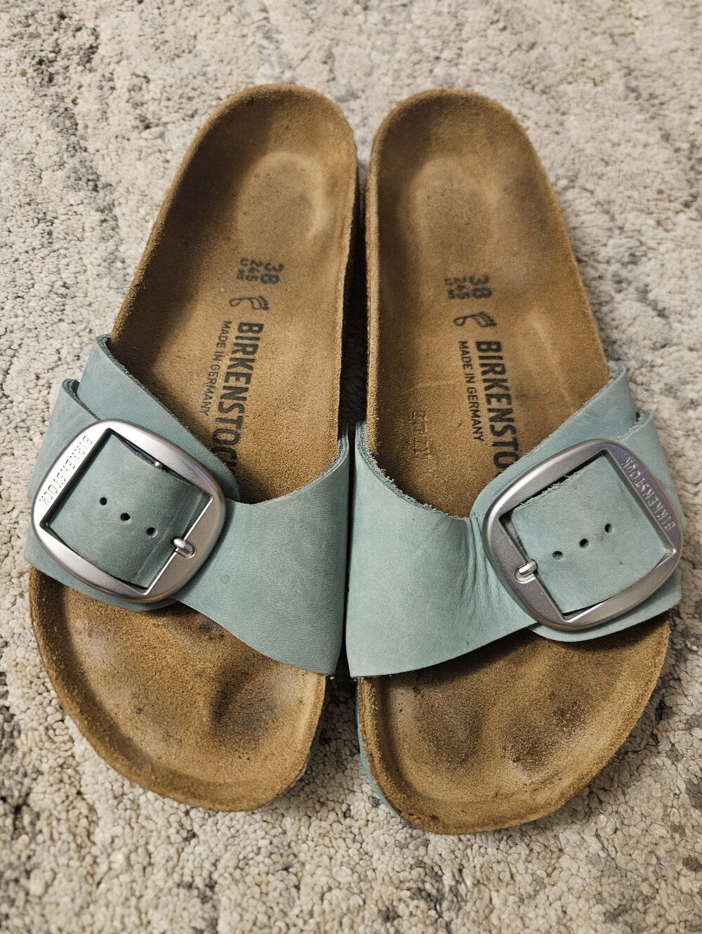 Birkenstock Madrid Big Buckle Nubuck Leather Sandals - Beryl Green (Size 38EU)